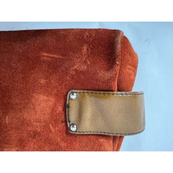 Vintage Rust Suede Handbag With Brown Leather Handles & Buckle Accents - Picture 16 of 16